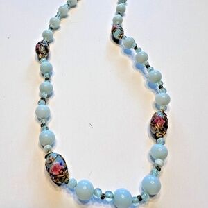 Vintage Art Deco Venetian Murano Wedding Cake Glass Beaded Necklace